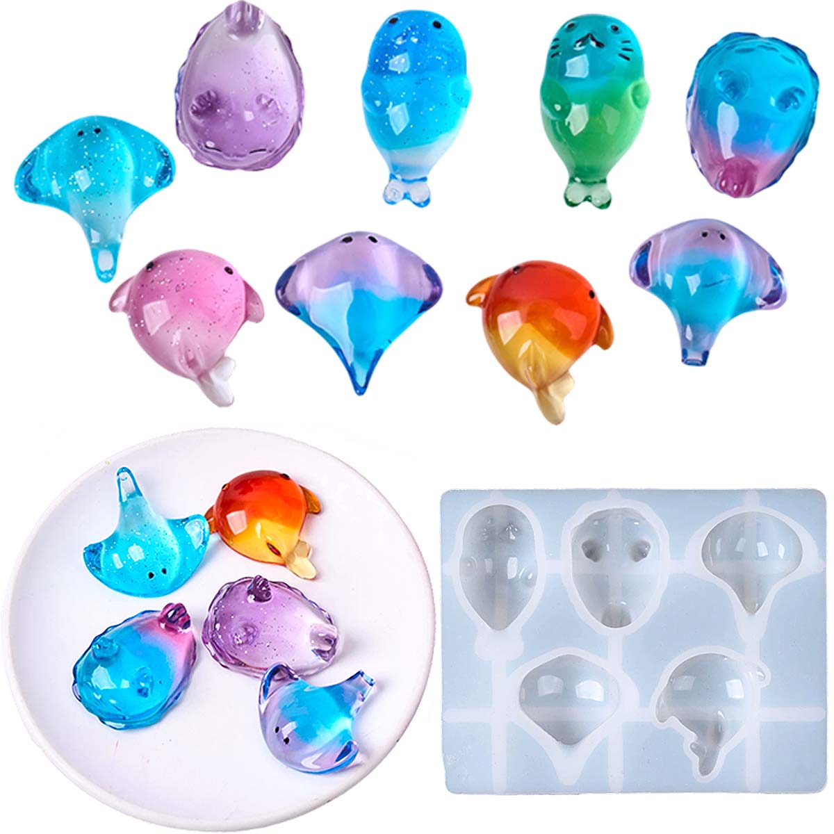 Soap Making Ins - 3D-Heilungs-Silikonform mit Kawaii Manta-Rochen- und Wal-Motiv